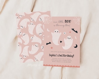 Modello di invito per il secondo compleanno di Little Boo is Turing Two: festa di Halloween fantasma (download digitale)