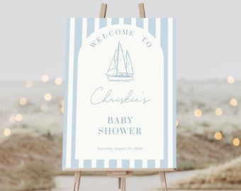 Nautical Welcome Sign Template for Baby or Bridal Shower, Coastal Welcome Sign, Welcome Poster, Ahoy it's a boy, ZEPHYR