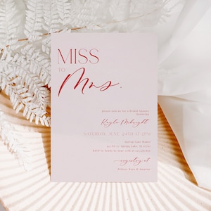 Plantilla de invitación para despedida de soltera de señorita a señora, invitación rosa para despedida de soltera, despedida de soltera minimalista, invitación editable, Evite