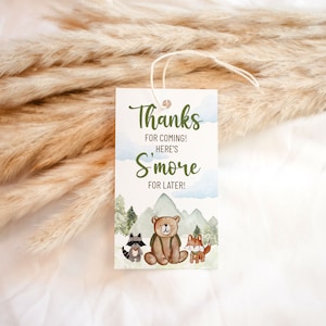 Happy Camper Favor Tag Template, Woodland Animals Favor Tag, S&#39;mores Favor Tag, 1st Birthday Printables, Editable Template, Oliver