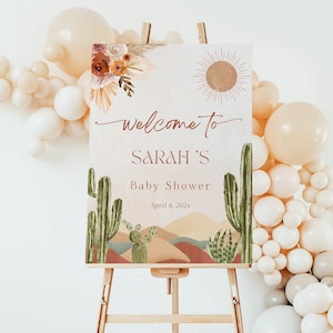 Boho Kaktus Baby Shower Willkommen Schild Vorlage, Wüste Baby Shower, Willkommen Poster, Fiesta Baby Shower, druckbares Schild, Lucia
