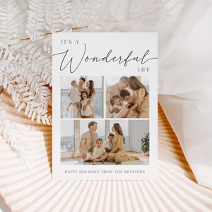 Plantilla de tarjeta fotográfica navideña minimalista moderna, tarjeta navideña "Qué bello es vivir", tarjeta de felicitación navideña, plantilla de tarjeta navideña