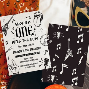 Rock and Roll 1st Birthday Invitation Template: Another One Bites The Dust Invite (Digital Download)
