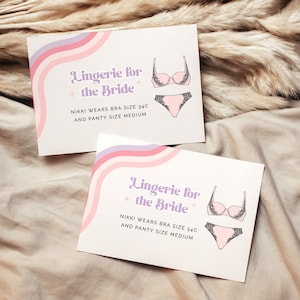 Retro Lingerie Size Card Insert for Bachelorette Party, Bride&#39;s Measurements Card Template, Bra and Panty Size, MARCIA