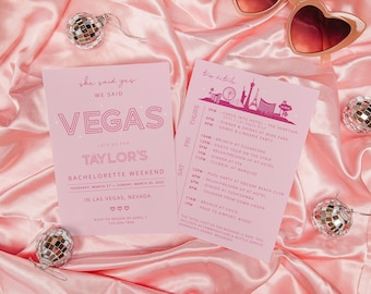 Pink Vegas Bachelorette Invitation & Itinerary (Editable Template)