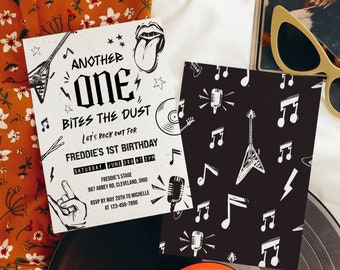 Rock and Roll 1st Birthday Invitation Template: Another One Bites The Dust Invite (Digital Download)