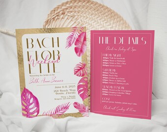 Tropical Bachelorette Invitation and Itinerary Template, Pink and Gold Bach Party, Florida Bachelorette, Bachelorette Itinerary, BEVERLY