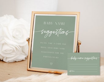 Sage Green Baby Namensvorschläge Schild & Karten (bearbeitbare Vorlage)