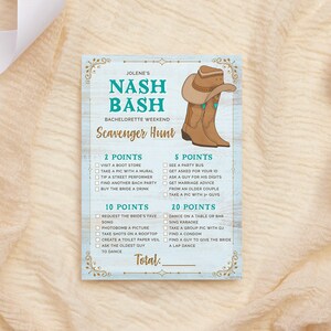 Nashville Bachelorette Schnitzeljagd-Spiel, Nash Bash, lustiges Bachelorette Spiel, Hens Party, printable