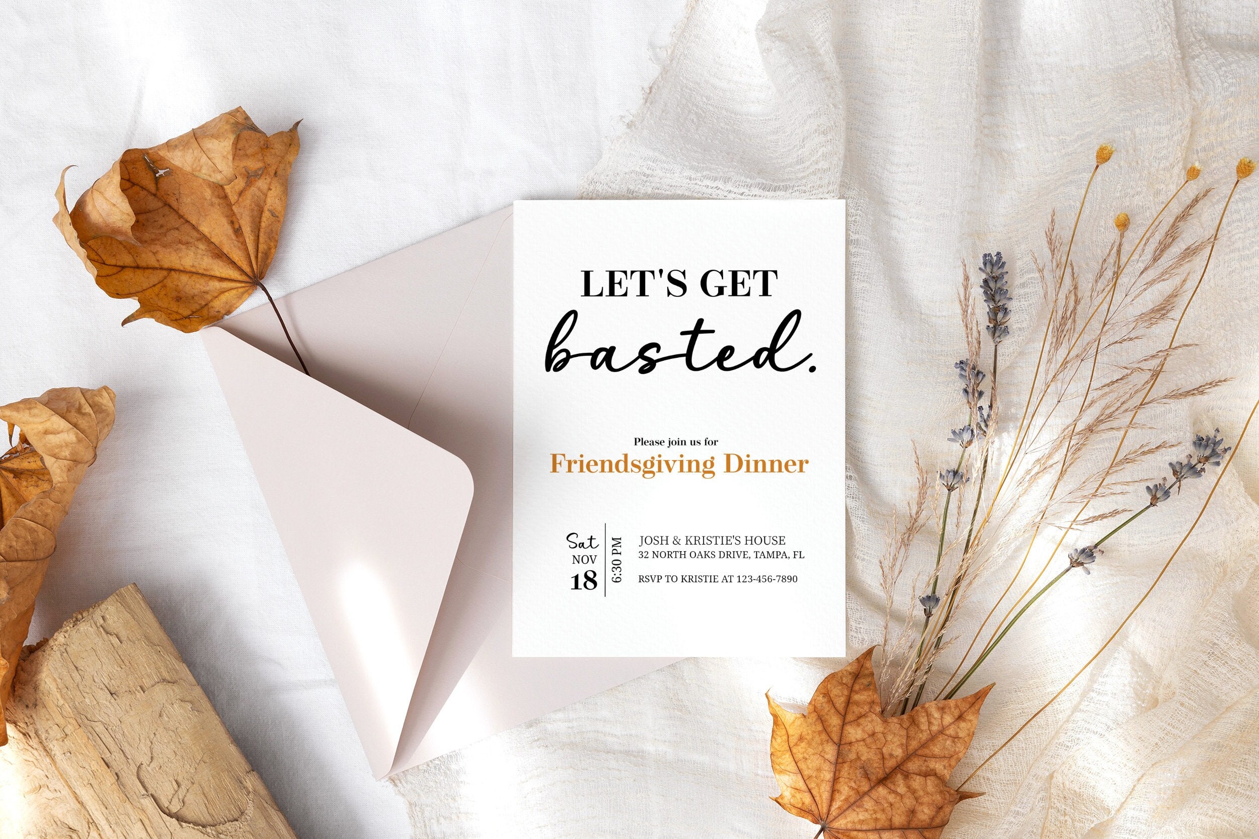 Let's Get Basted Friendsgiving Invitation Template, Funny Friendsgiving Invite, Editable Evite, Thanksgiving Invitation