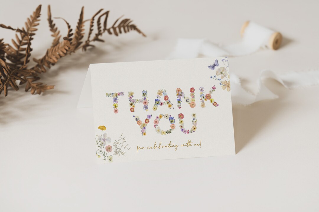 Wildflower Thank You Card Template: Floral Birthday (printable Digital ...