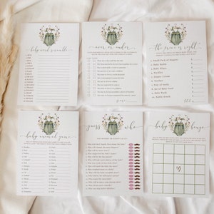 Bundel met wilde bloemen babyshowergames: boho-kledingontwerp (afdrukbaar) Serenity