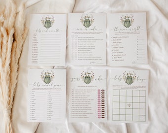 Wildflower Baby Shower Games Bundle: Boho Clothes Design (Printable) Serenity