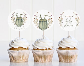 Wildflower Baby Shower Cupcake Toppers: Boho Clothes Template (Digital Download) Serenity