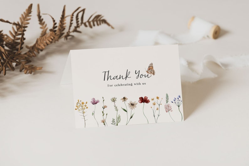 Garden Party Thank you Card Template, Wildflower Thank you Card, 5x3.5 Thank you Card Template, Flora image 1