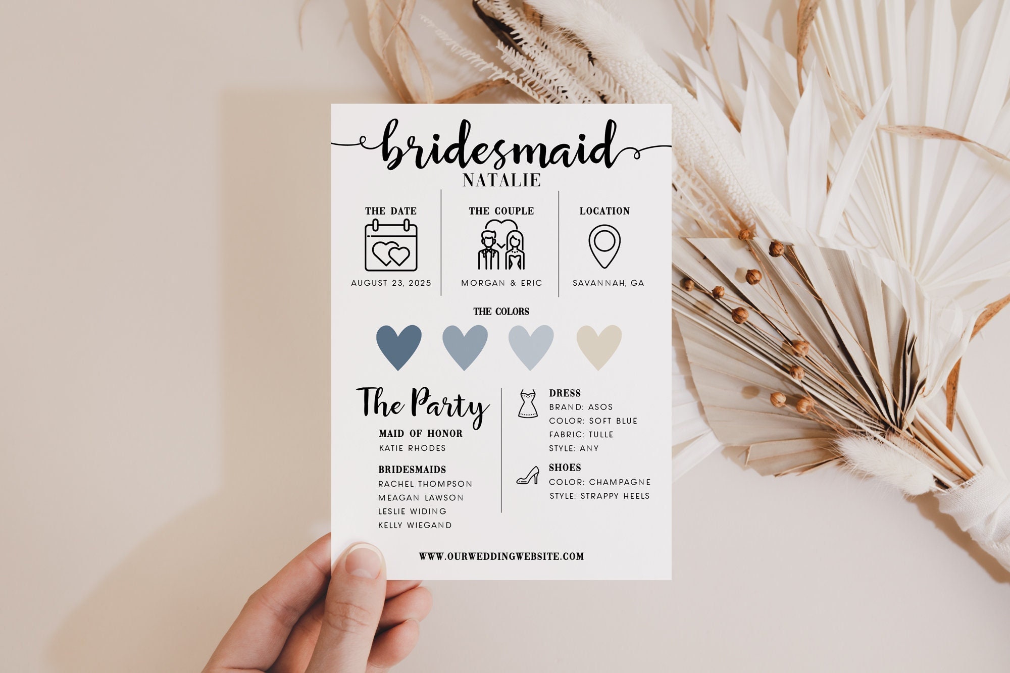 Bridesmaid Info Card Editable Template Details Card Bridesmaid Proposal DIY Printable Infographic Wedding Etsy