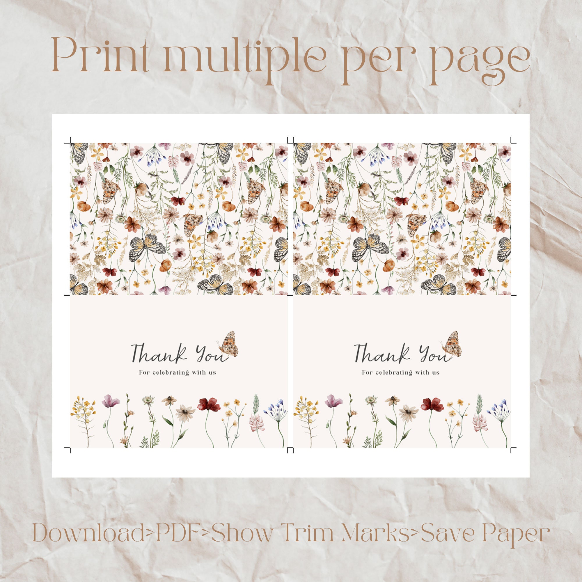 Wildflower Thank You Card Template: Vintage Floral (digital Download ...