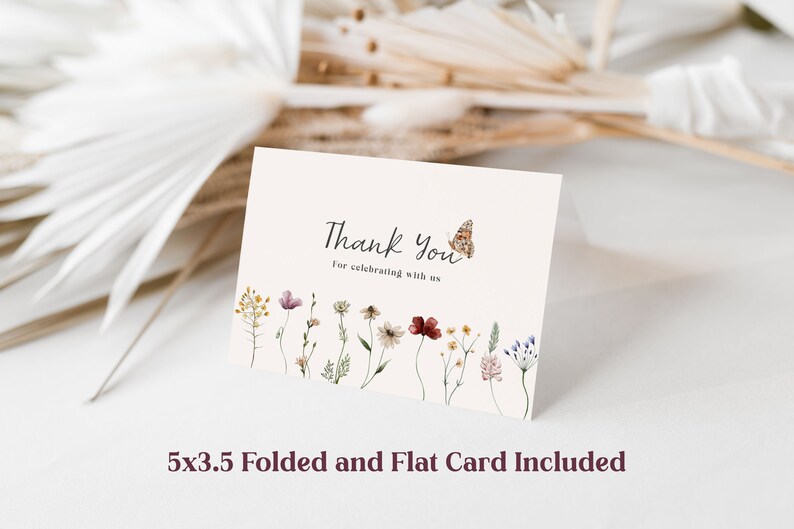 Garden Party Thank you Card Template, Wildflower Thank you Card, 5x3.5 Thank you Card Template, Flora image 3