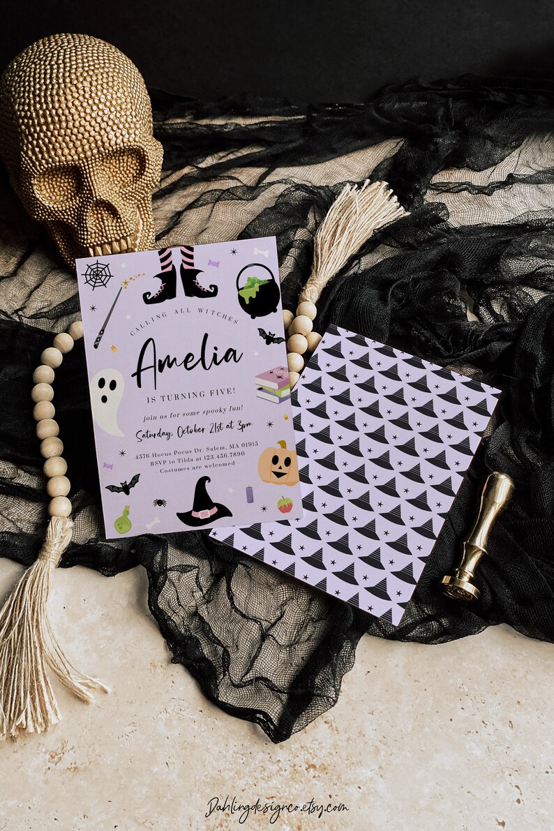 Witch Birthday Invitation: Spooky Halloween Party (Editable Digital Template) image 3