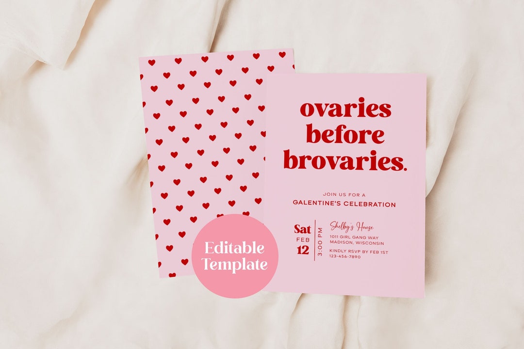 Arosche Galentine‘s Day Banner – „Ovaries Before Brovaries“ Mit Glitzer-Herzen