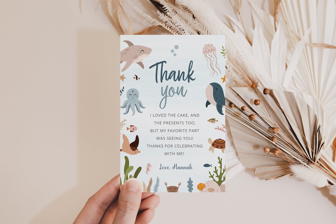 Under the Sea Thank You Card Template, Photo Thank You Card, Oneder the