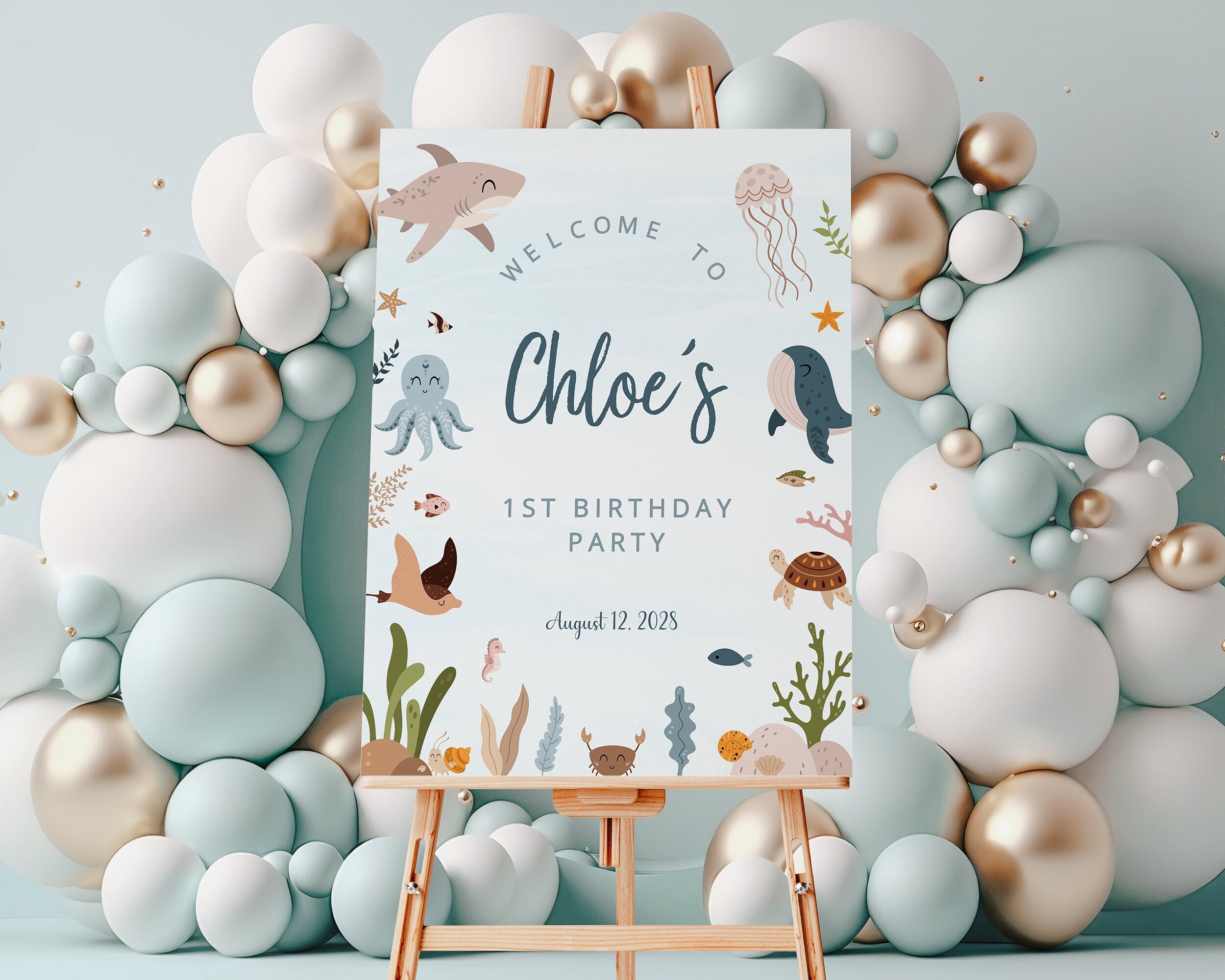 Under the Sea Welcome Sign Template, Oneder the Sea Birthday, Birthday  Welcome Poster, Ocean Animals, Party Printable, MOBY 