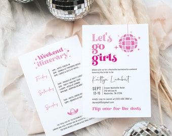 Let's Go Girls Bachelorette Invitation and Itinerary Template: Nashville Itinerary (Editable Digital Template) KACEY