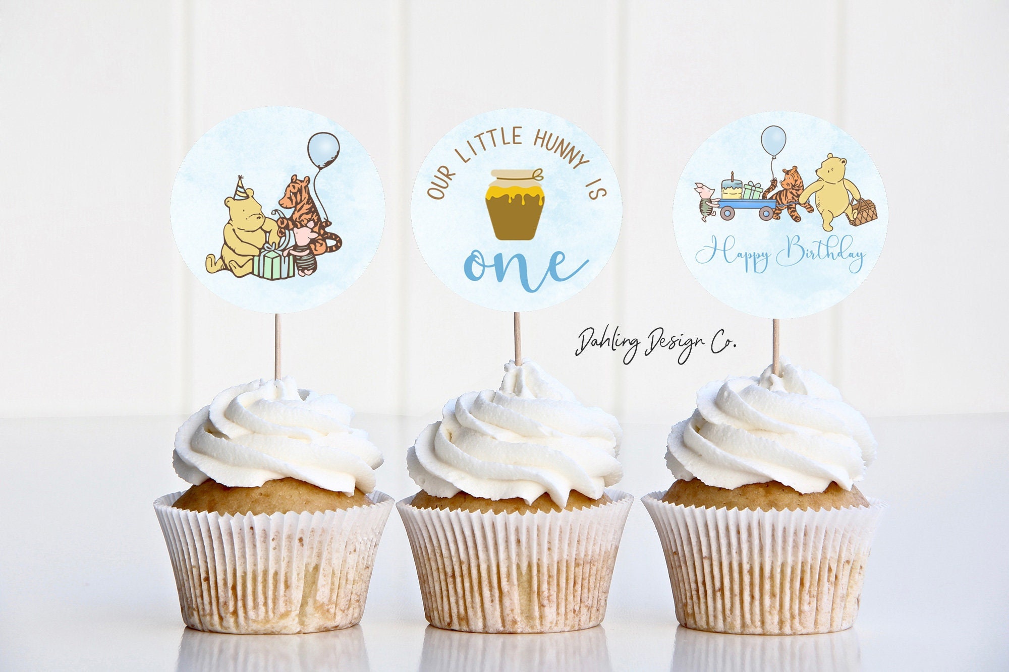 48 Pcs Winnie Cupcake Toppers for Winnie Baby Shower Birthday Party Decoration Supplies Cute The Pooh Cake Topper for Baby Shower Decorations