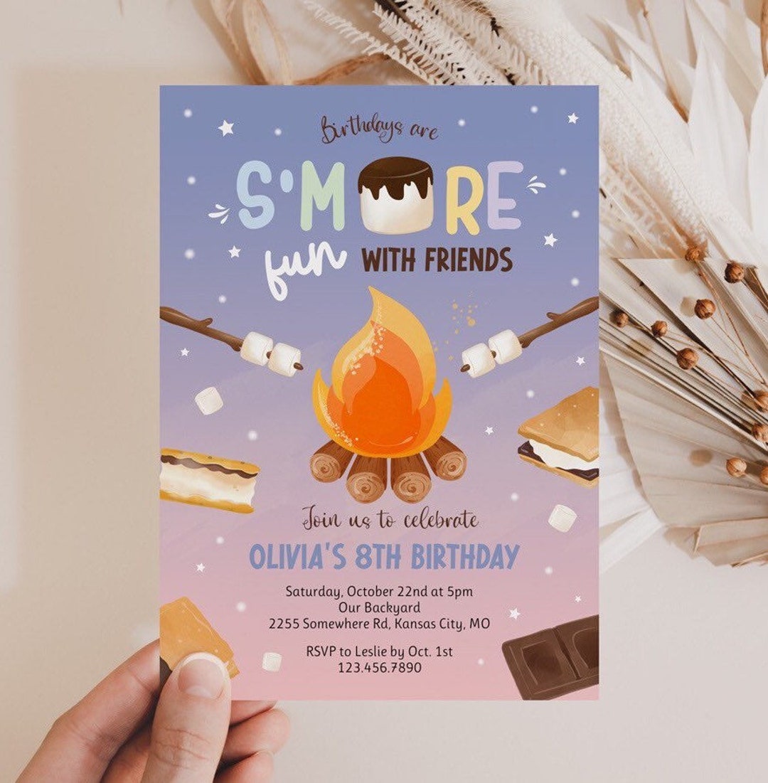 Smore's Birthday Invitation Template for Bonfire Birthday Party ...