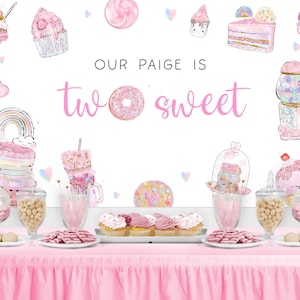 Two Sweet Birthday Backdrop Banner Template, Dessert Table Backdrop, 2nd Birthday Banner, Editable, Veruca