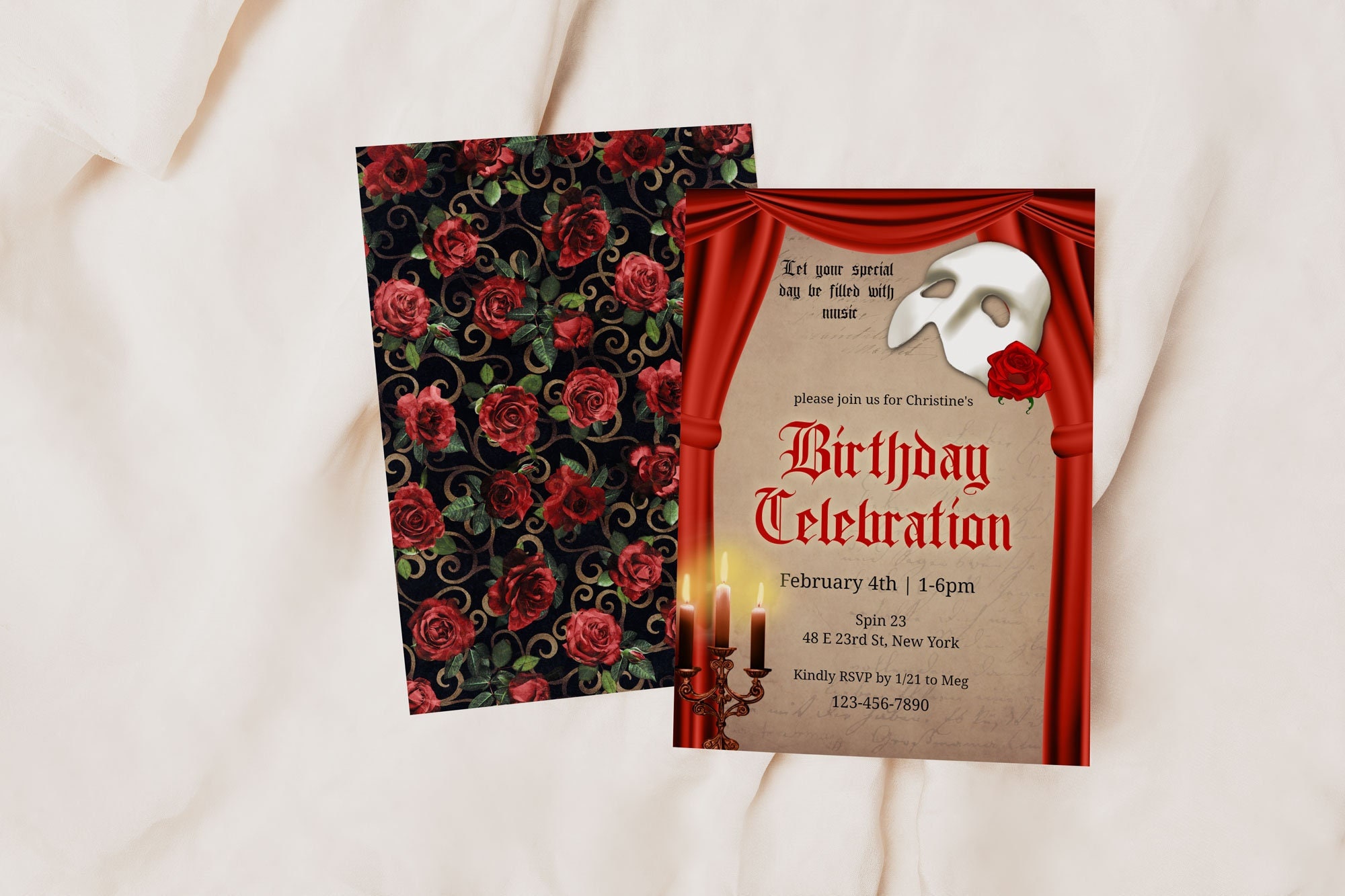 Phantom of the Opera Birthday Invitation Template, Masquerade Ball Birthday Invite, Phantom Of the Opera Invite, Editable