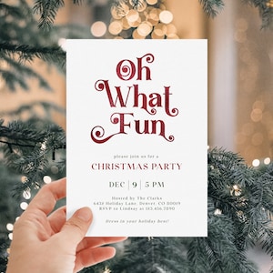 Minimalist Christmas Party Invitation, Oh What Fun Invite, Holiday Party Invitation, Simple Christmas Party Invite, Friendsmas Party