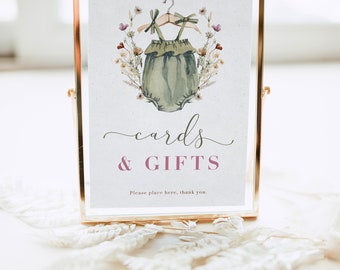 Boho Baby Shower Sign Template: Cards and Gifts, Sage Green (Printable Sign) Serenity
