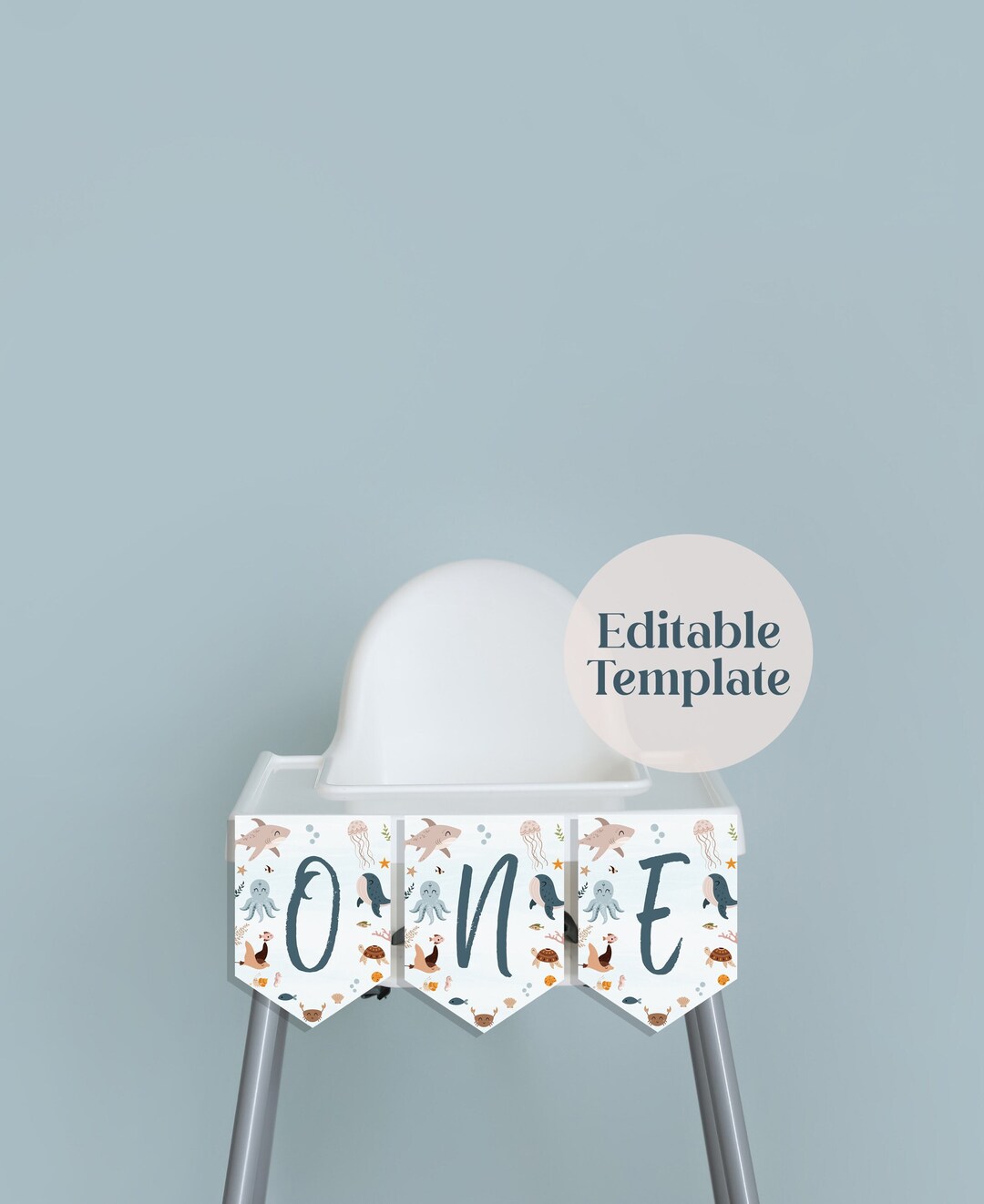 Editable Under the Sea High Chair Banner, Oneder the Sea Birthday