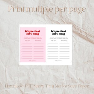 Music Trivia Game Printable Template, Name That Love Song Game ...