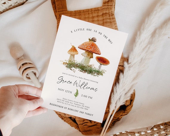Mushroom Baby Shower Invitation Template, Cottagecore Baby Shower Invite, A  Little One is on the Way, Amanita Invitation, MUSHIE 