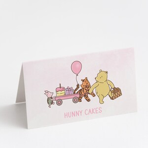 Modèle de carte de nourriture tente Winnie l'ourson, carte de nourriture Winnie l'ourson pour buffet, carte pliable 3,5 x 2, éditable, porcelet