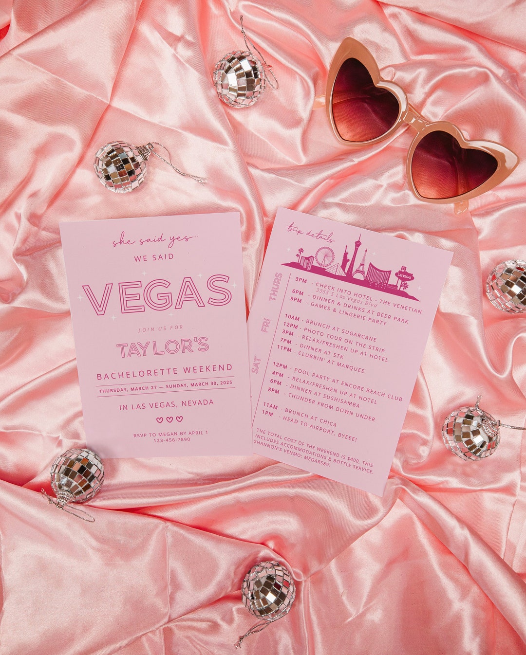 Pink Vegas Bachelorette Invitation and Itinerary Template We Etsy