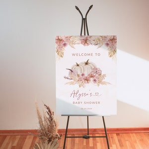 Boho Pumpkin Welcome Sign Template, A Little Pumpkin Baby Shower, Blush Pumpkin, Girl Baby Shower, JACKIE image 3