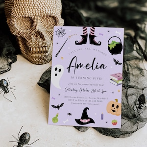 Witch Birthday Invitation: Spooky Halloween Party (Editable Digital Template) image 1