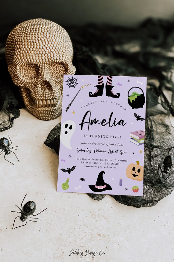 Witch Birthday Invitation: Spooky Halloween Party (Editable Digital Template)