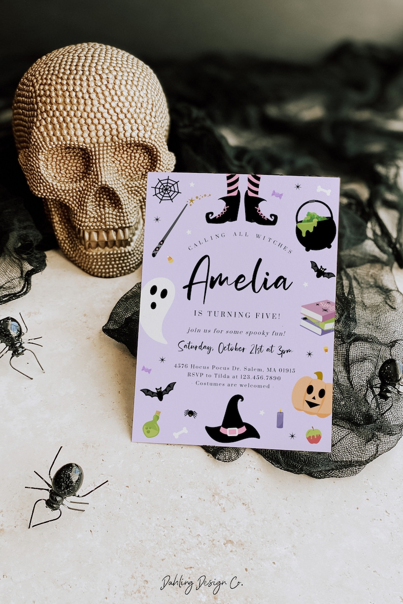 Witch Birthday Invitation: Spooky Halloween Party (Editable Digital Template) image 1