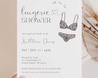 Sjabloon uitnodiging lingerie douche, bruids douche uitnodigen, infokaart bruid lingerie, vrijgezellenfeest, bewerkbare sjabloon