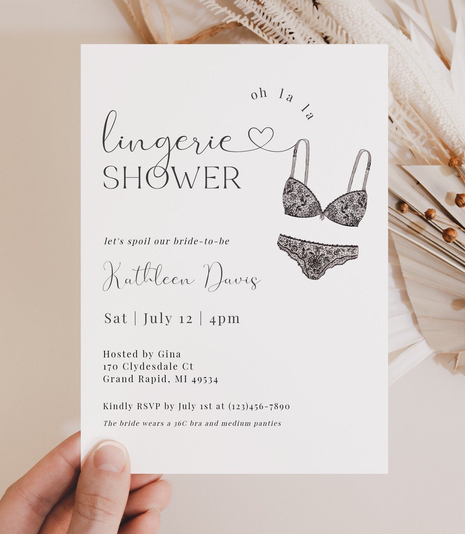 Lingerie Shower Invitation Template, Bridal Shower Invite, Bride Lingerie  Info Card, Bachelorette Party, Editable Template 