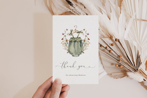 Wildflower Baby Shower Thank You Card Template (Digital Download) Serenity