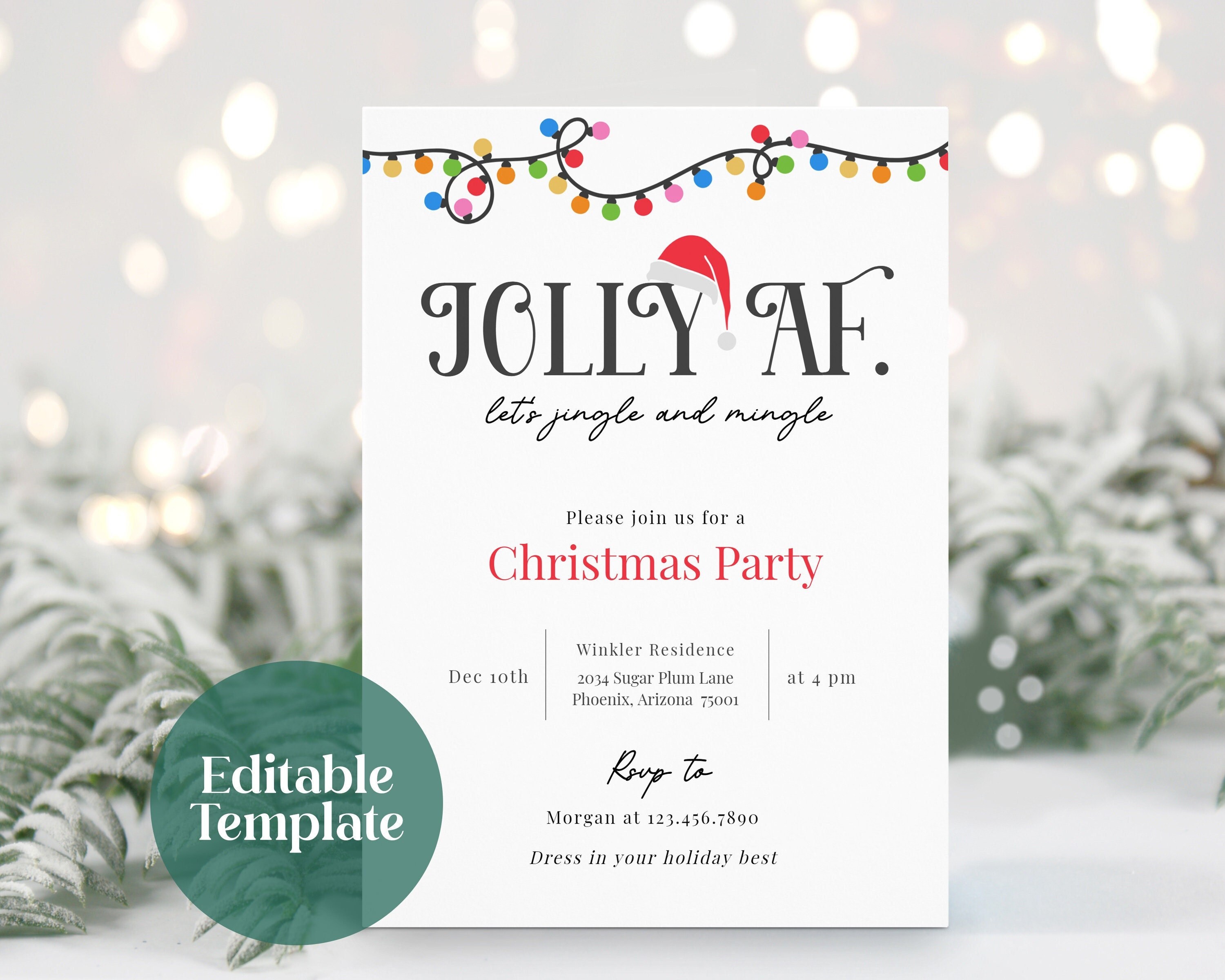 Jolly AF Christmas Party Invitation Template, Adult Christmas