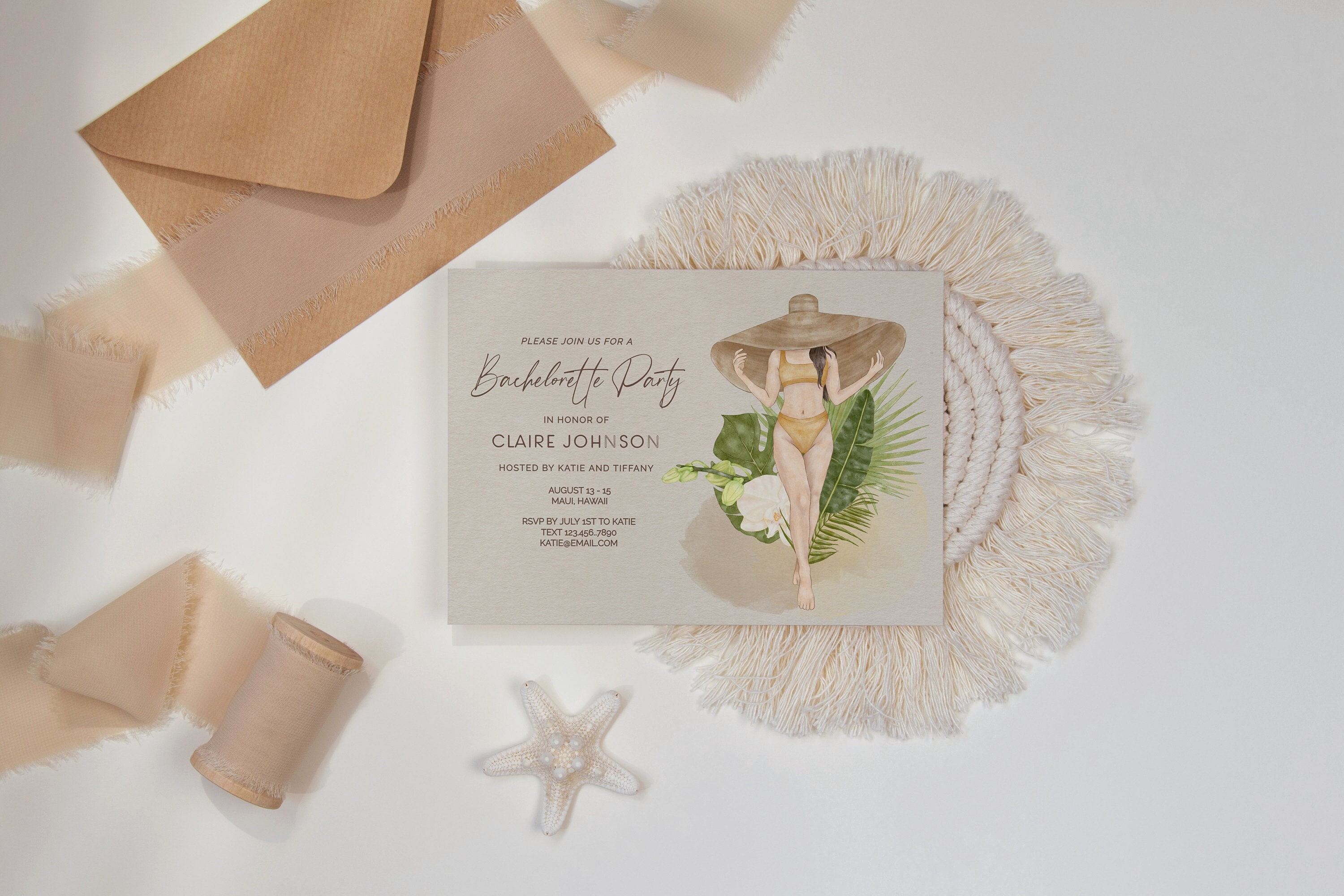 Boho Tropical Bachelorette Party Invitation Template Boho Bachelorette Invite Beach Babe Bachelorette Miami Bachelorette