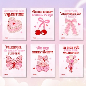 Modello di biglietto di San Valentino Coquette, San Valentino con fiocco stampabile, Modello di San Valentino per bambini, San Valentino in classe, San Valentino per adolescenti, Rosa
