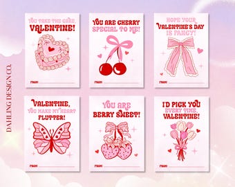 Coquette Valentine&#39;s Card Template, Bow Valentines Printable, Kids Valentines Template, Classroom Valentine&#39;s Day, Teen Valentines, Pink