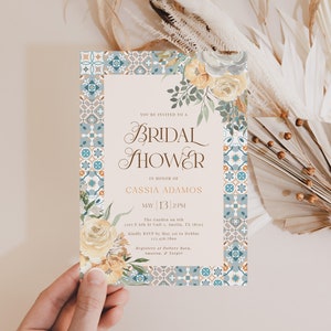 Mediterranean Shower Invitation Template, Blues Tiles Invite, Greek Shower, Italy Wedding Shower ,Positano Theme, Editable Evite, THEA